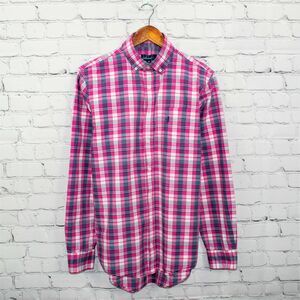 Johnnie-O Medium Pink Button Down Shirt Surfer Logo Plaid